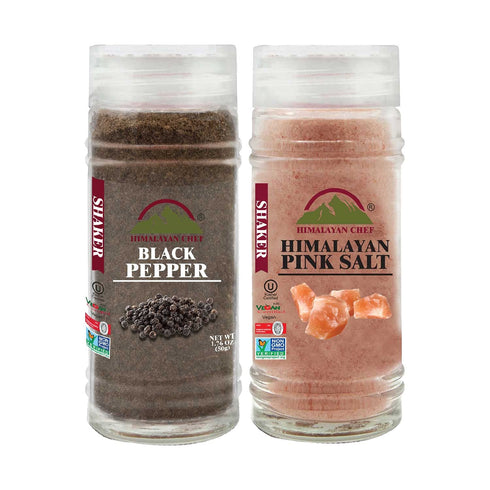 Pink Salt and Black Pepper Glass Shaker Set 5.96 oz | HIMALAYAN CHEF